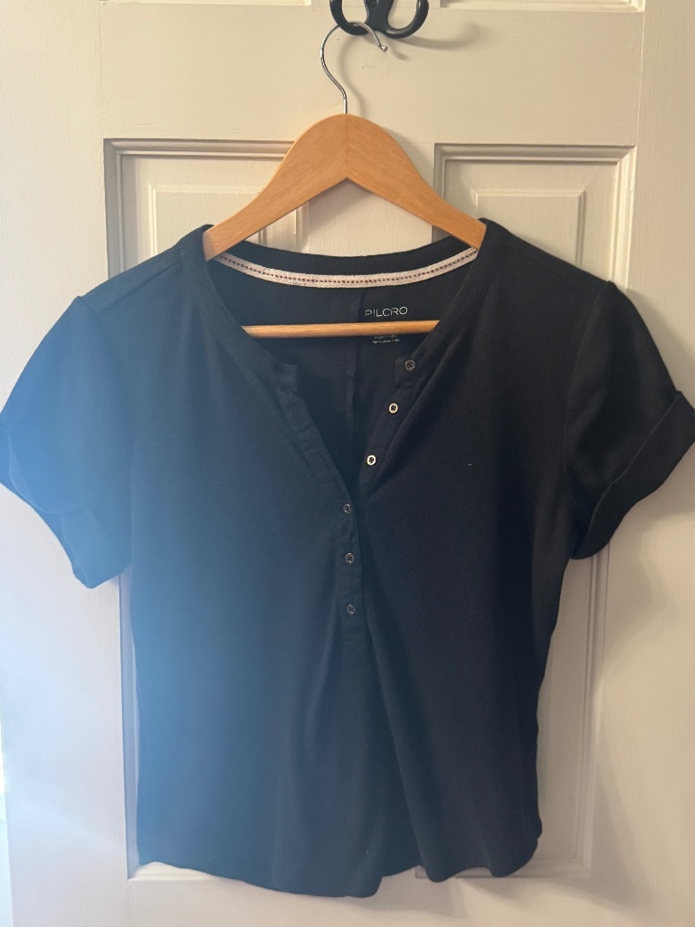 Anthropologie Pilcro Black Cotton Henley T Shirt Size Medium